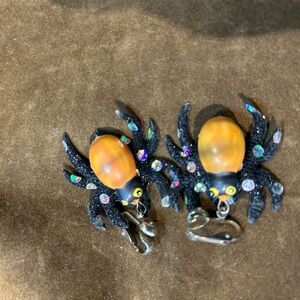 Orange and Black Spider Earrings